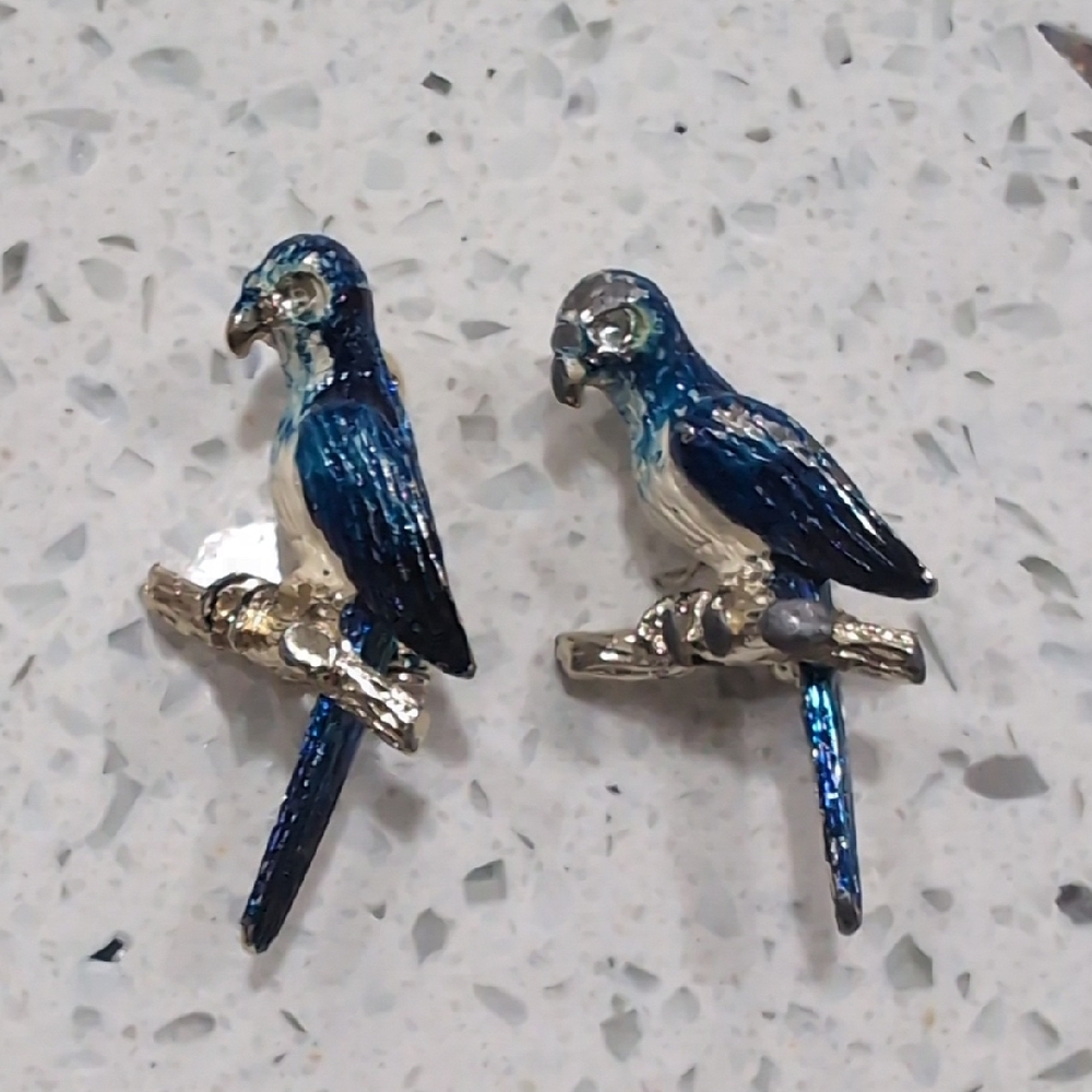 Blue and Silver Parrot Bird Brooches